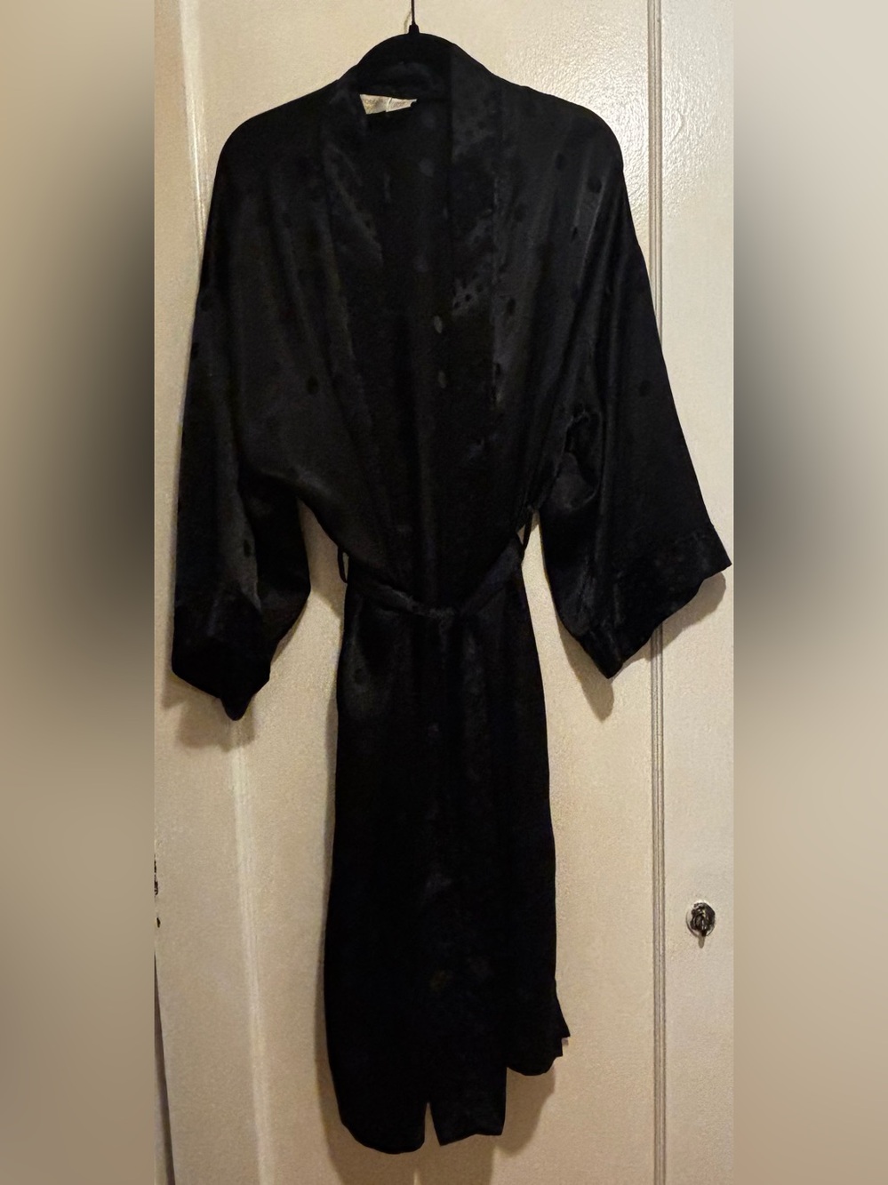 Vintage Victoria’s Secret Black Satin Polka Dot Robe One Size